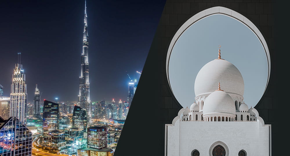 Dubái de noche, mezquita Abu Dhabi